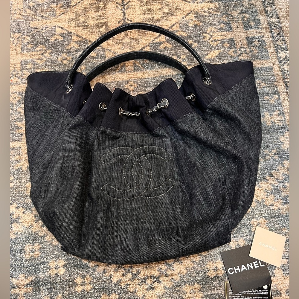 Authentic RARE Chanel Coco denim cabas XL
